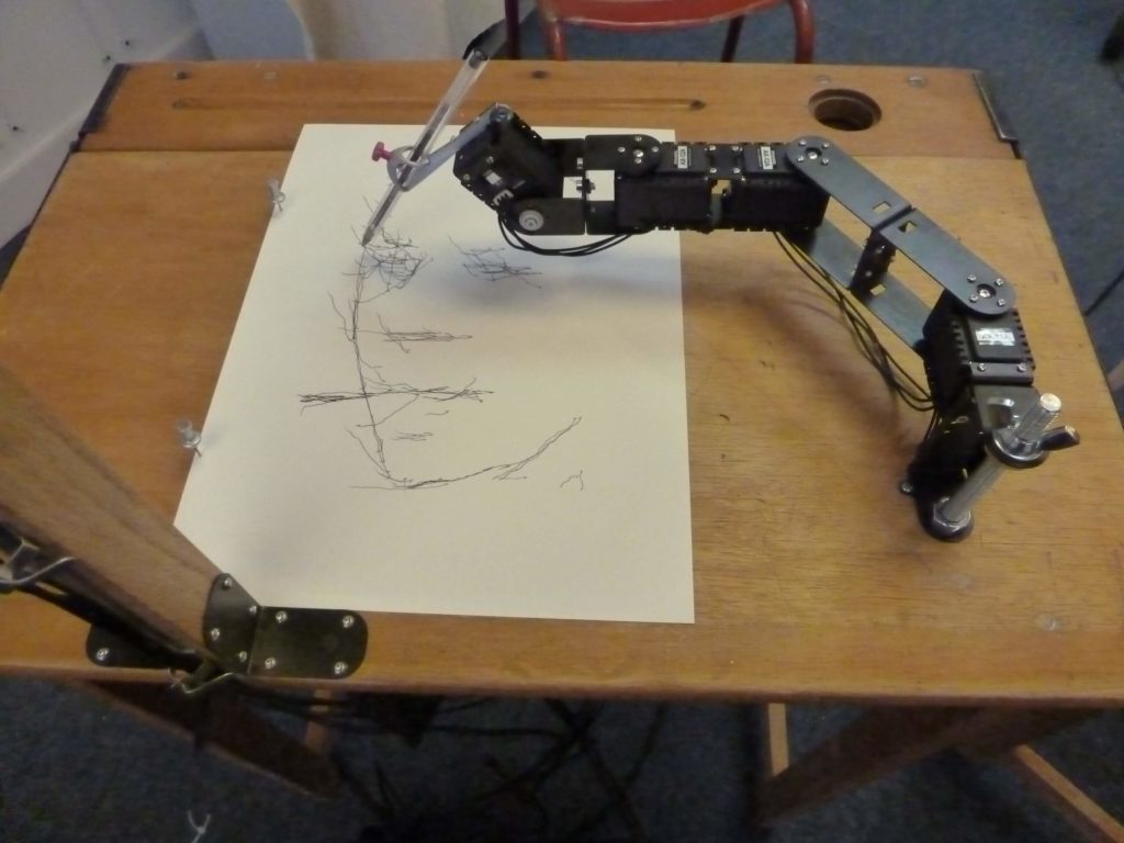 Figure 16.2 
Partrick Tresset’s Painting Robot, Paul, sketching the author, 2017.
